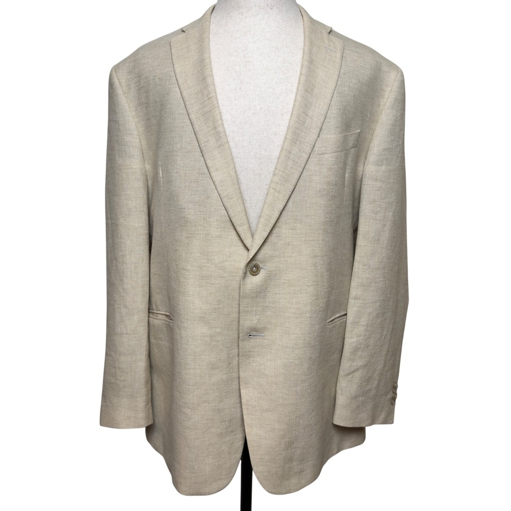 Jos. A. Bank 1905 Mens 46 Long Blazer Linen Wool Blend Beige Sport Coat 2 Button
